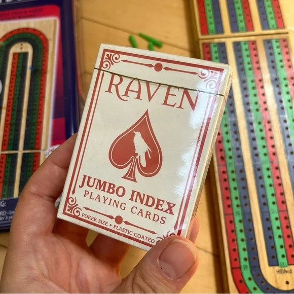 FUNDEX Foldable Cribbage Triple Track Game Solid Wood w/Playing Cards in Tin NEW - Picture 2 of 6